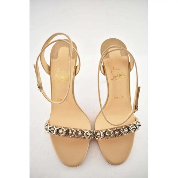 Christian Louboutin Loubigirl Chain 100 Nude Kid Ankle Strap Sandal Heel Pump 40 - Picture 7 of 12